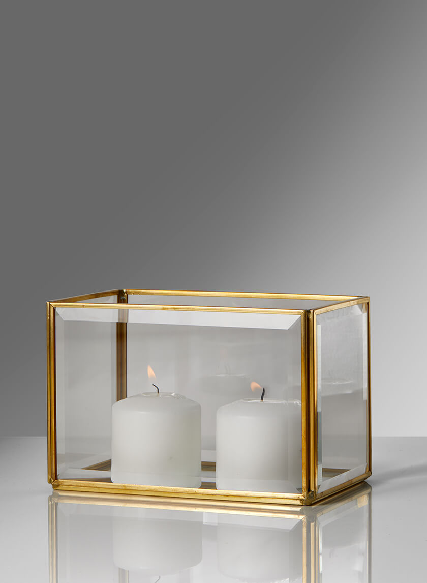 6in Long Beveled Glass Gold Box With Mirror Bottom Decor Jamali-garden