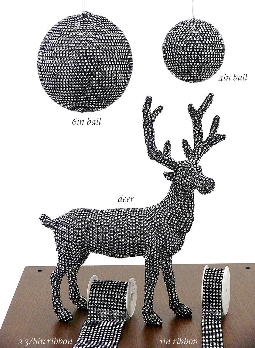 Black With Silver Diamond Bead Balls, Deer &amp; Ribbon Decor Jamali-garden