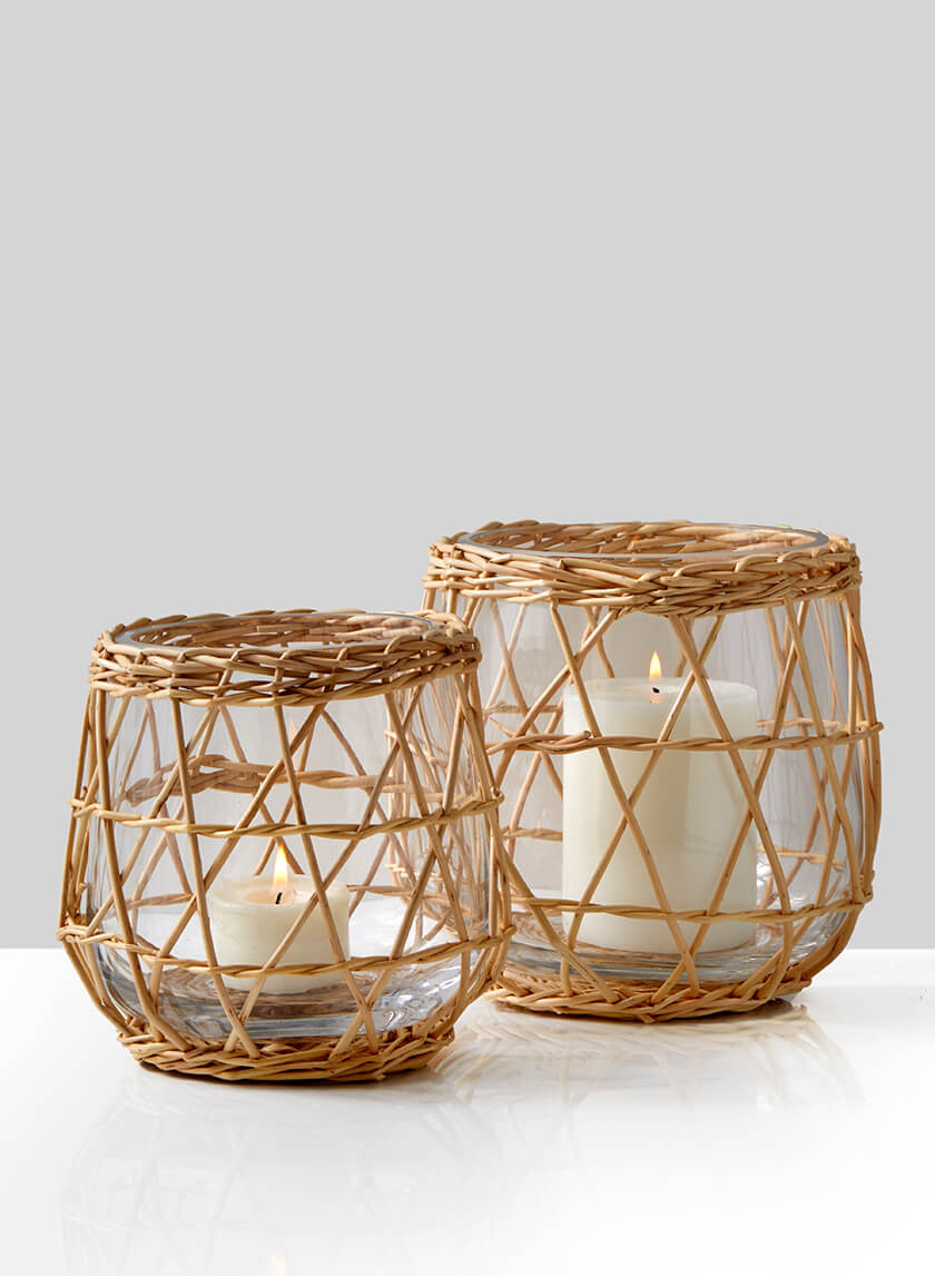 Hanoi Market Wicker & Glass Candleholder Decor Jamali-garden