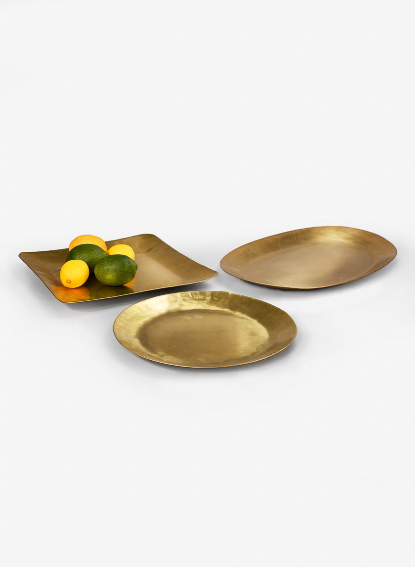 12in Wide Antique Round Raw Brass Tray Decor Jamali-garden