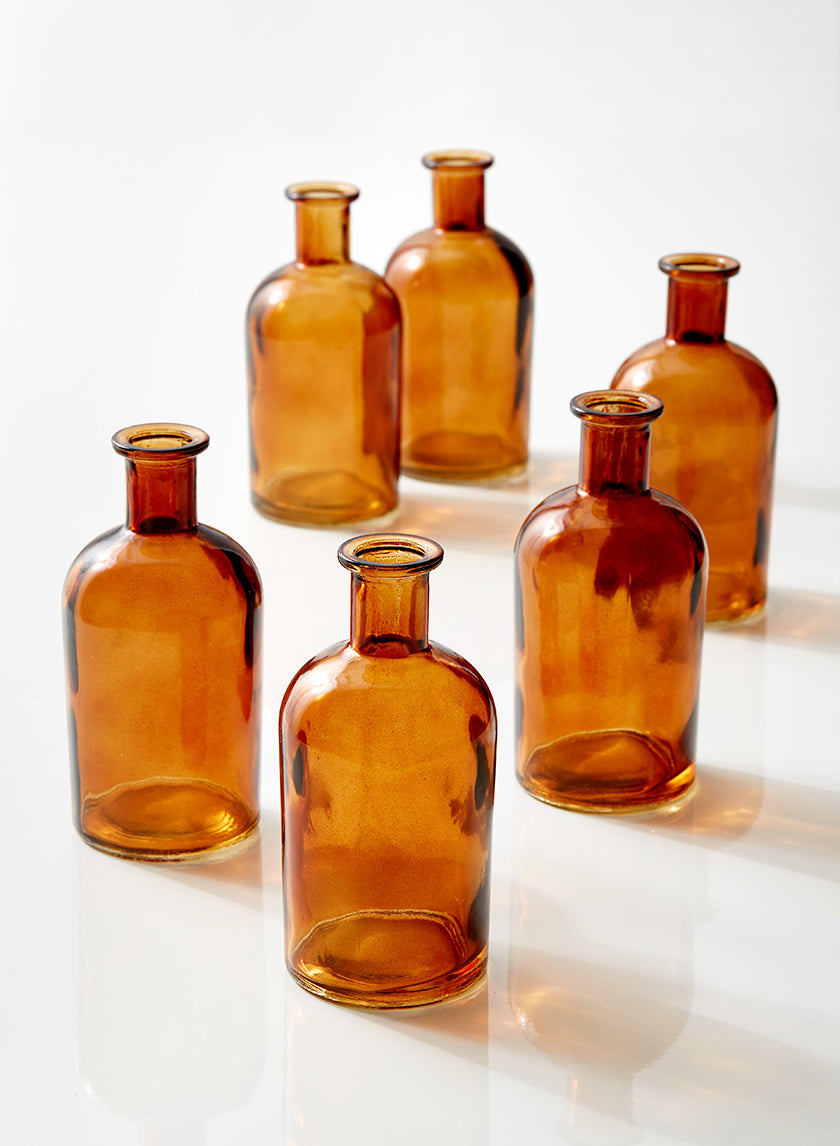 5.25in Tall Amber Medicine Bottle Glass Bud Vase Decor Jamali-garden