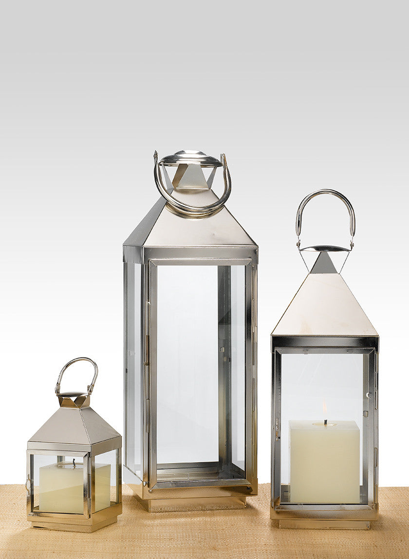 8in Tall Burnished Silver Square Lantern Decor Jamali-garden