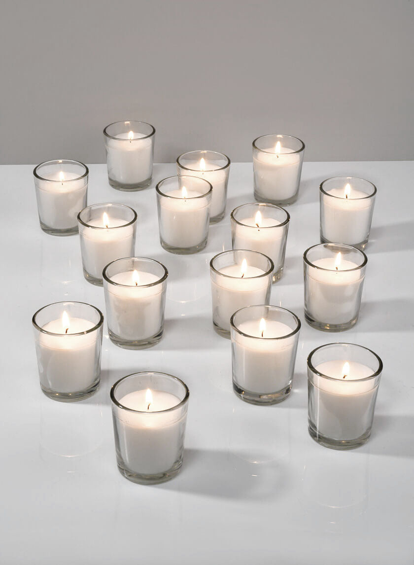 10-Hour 2.5in Tall White Votives in Clear Glass Decor Jamali-garden
