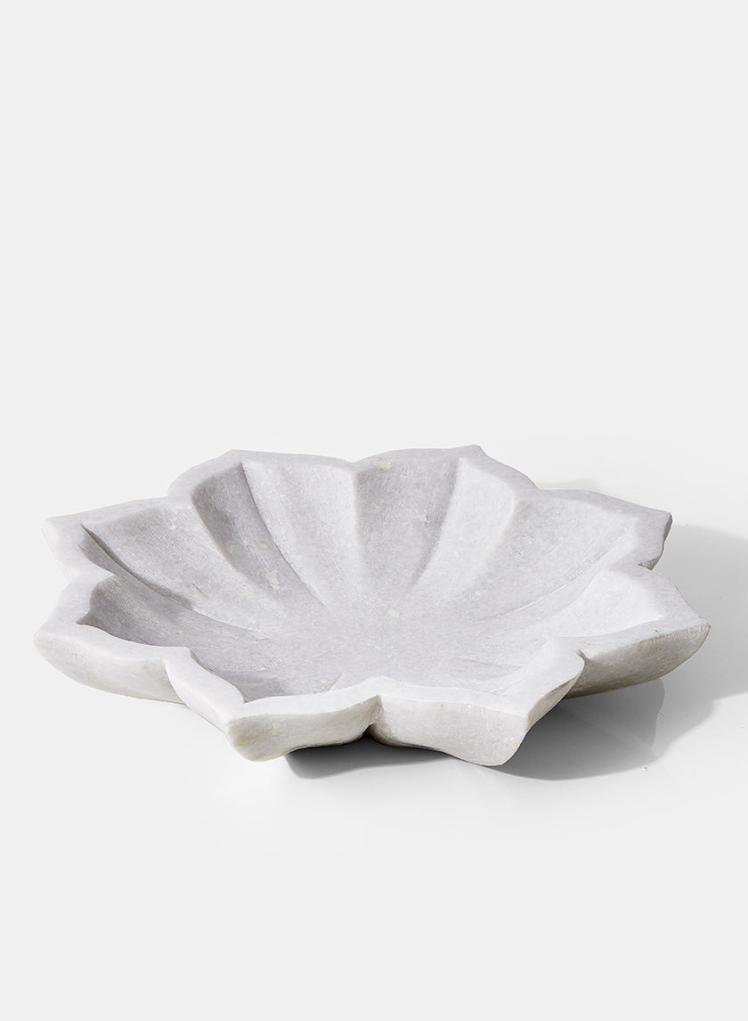12.25in Wide White Marble Lotus Flower Decor Jamali-garden