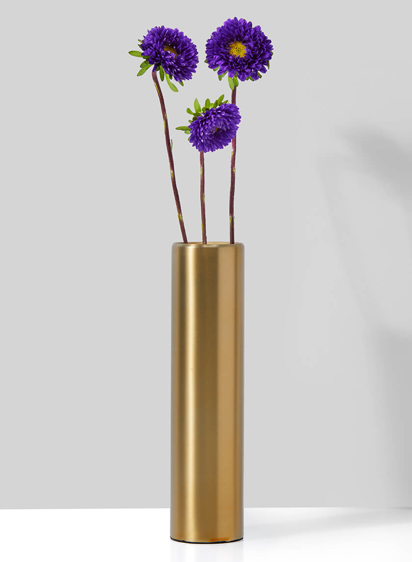 8in Tall Bretagne Matte Gold Steel Cylinder Vase Decor Jamali-garden