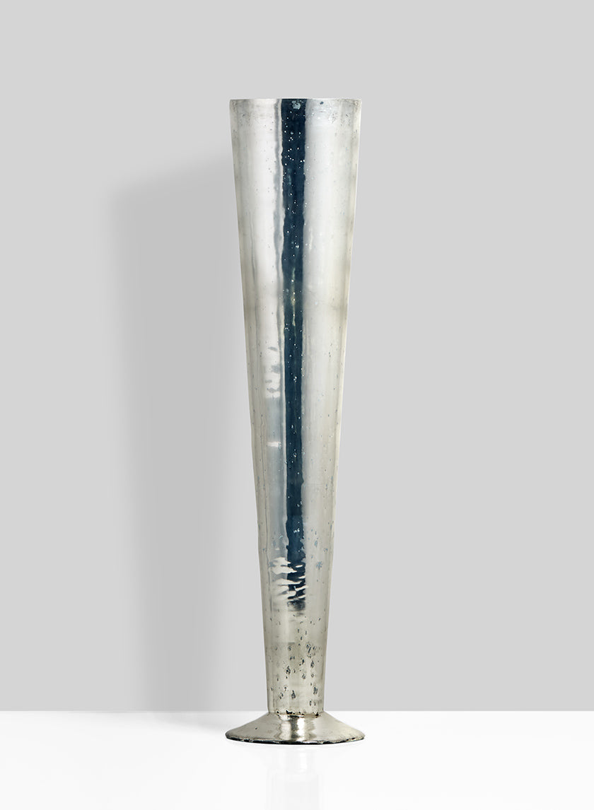 24in Tall Silver Mercury Glass Trumpet Vase Decor Jamali-garden
