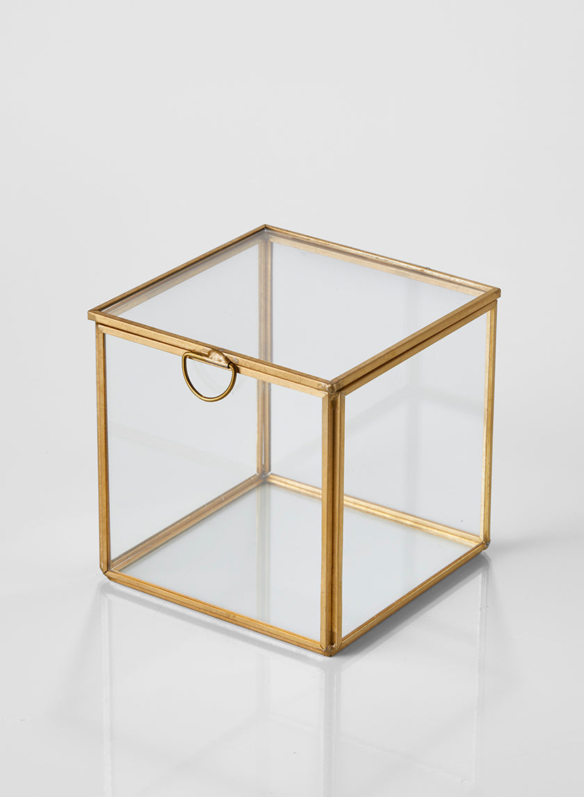 4in Tall Gold Antique Glass Box (With Lid) Decor Jamali-garden