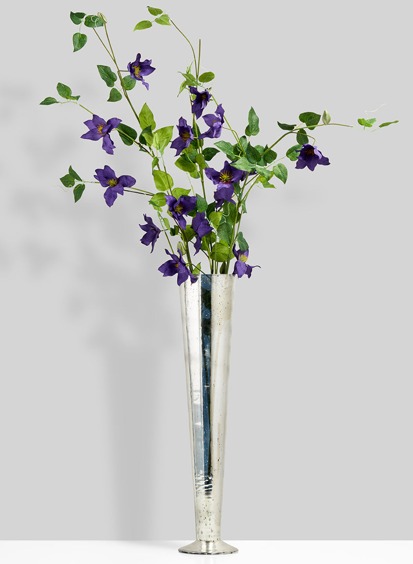 24in Tall Silver Mercury Glass Trumpet Vase Decor Jamali-garden
