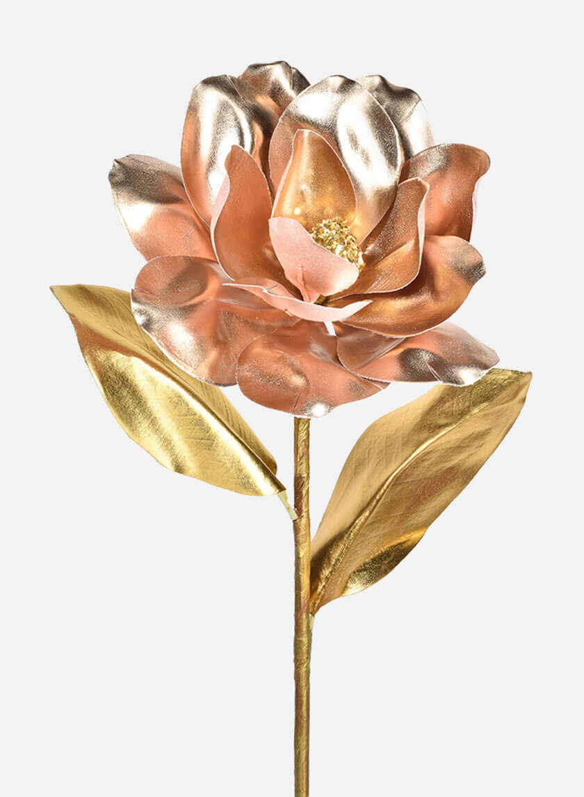 31in Long Rose Gold Magnolia With Gold Leaves Decor Jamali-garden