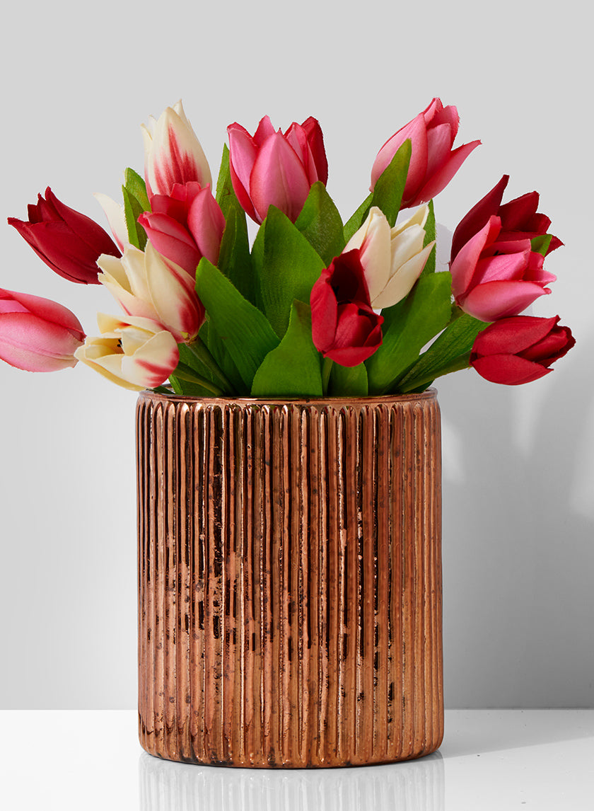 6in Tall Antique Copper Ripple Glass Vase Decor Jamali-garden