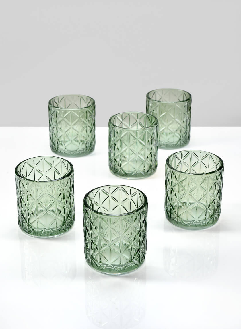 3.25in Tall Mexican Green Glass Tea Light Holder Decor Jamali-garden