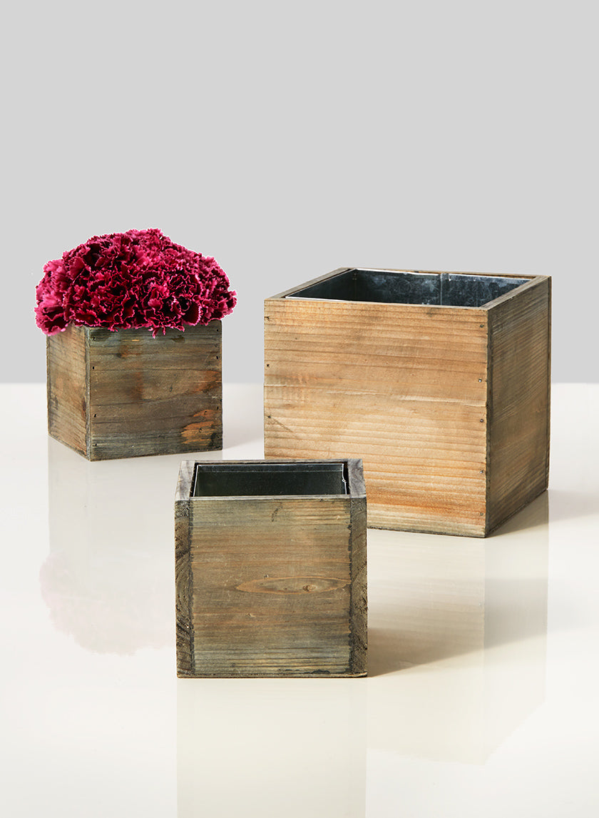 Aged Pine Cube Wood Vase Decor Jamali-garden