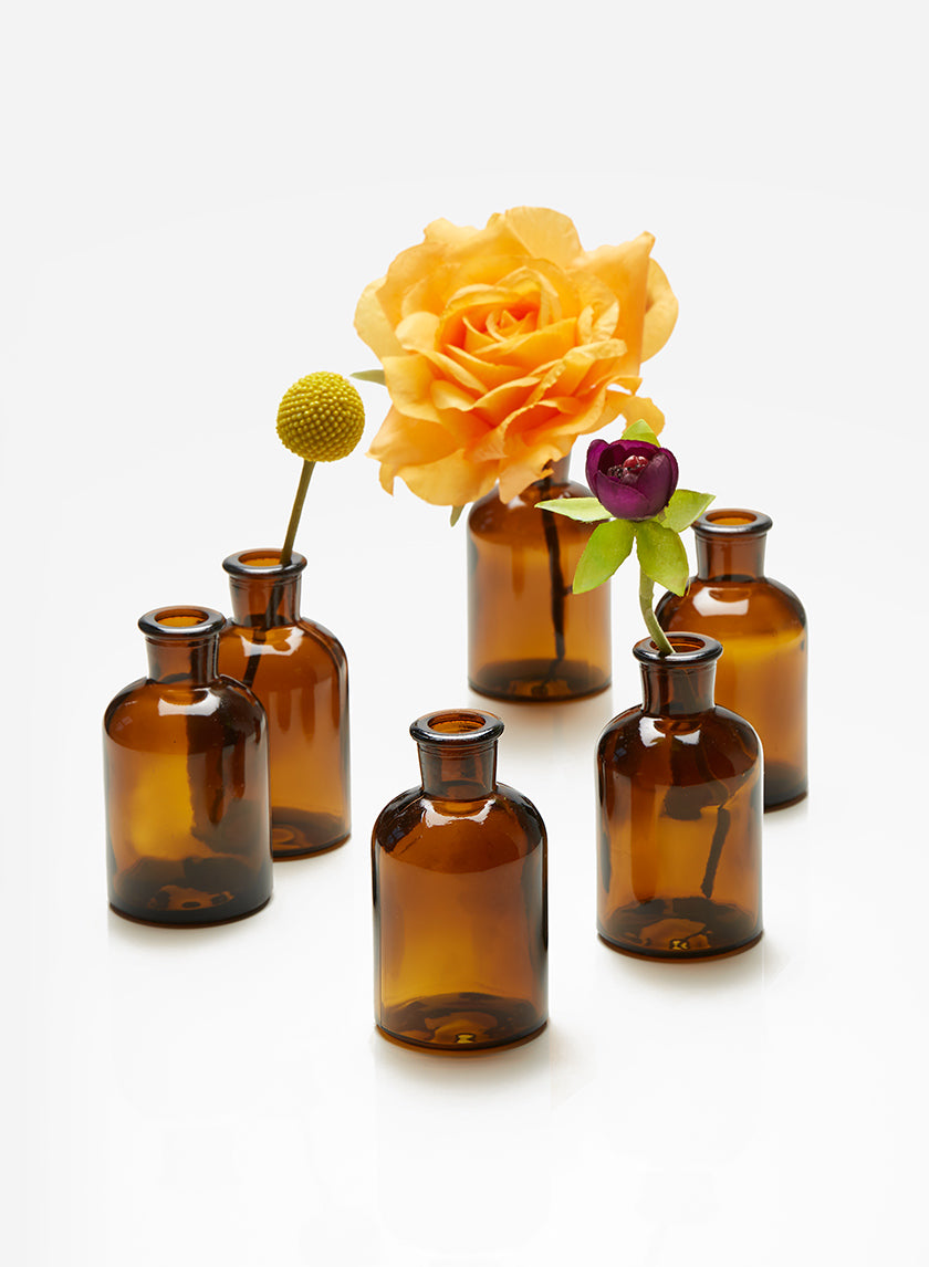 4in Tall Dark Amber Glass Bottle Vase Decor Jamali-garden