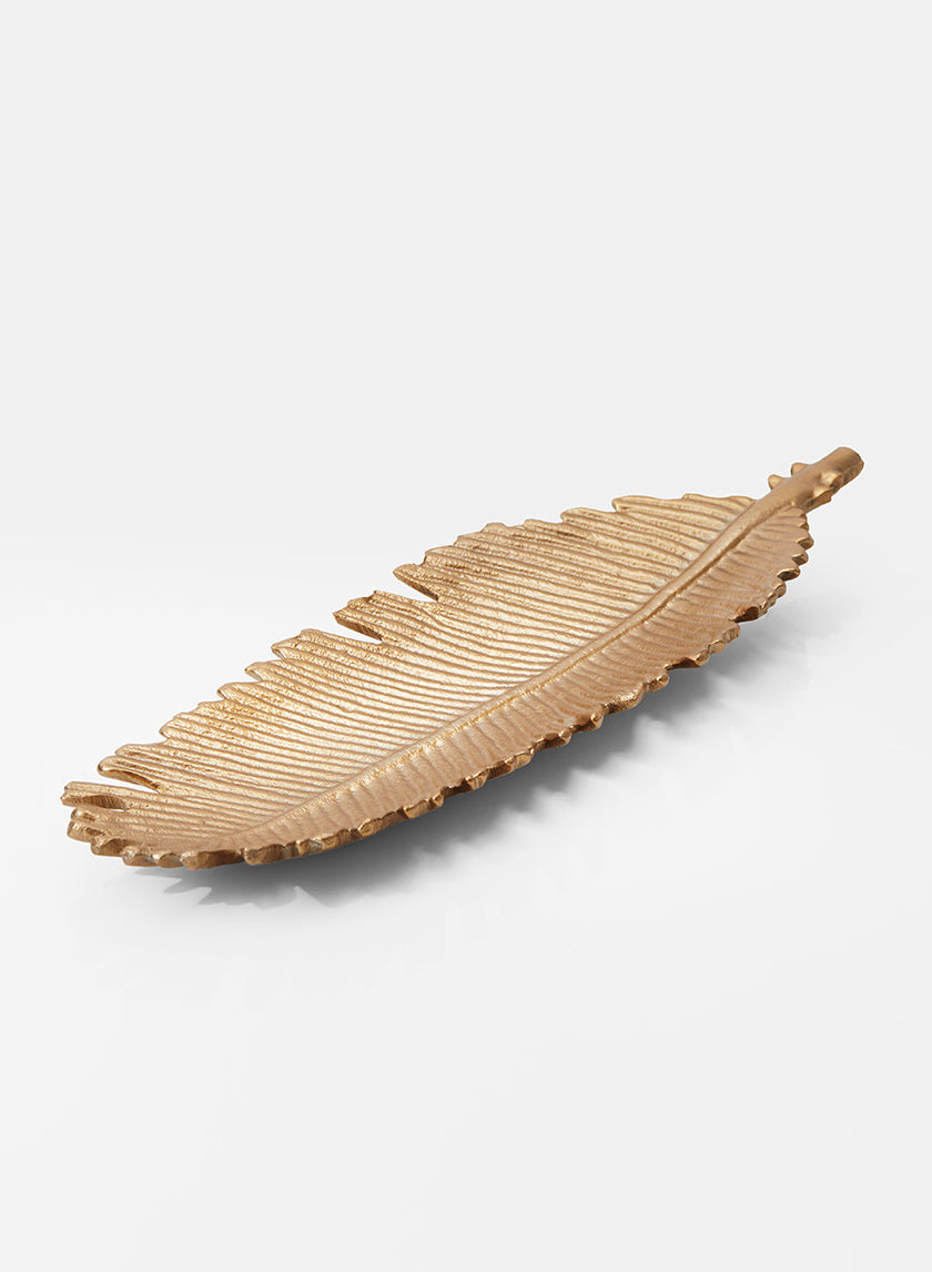 12in Long Gold Leaf-Shaped Aluminum Tray Decor Jamali-garden
