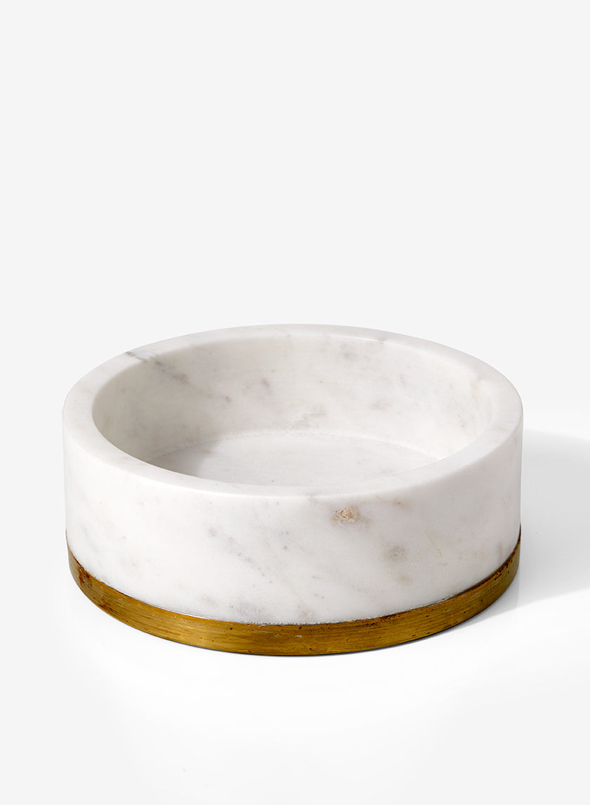 6in Wide White Marble Bowl With Brass Ring Decor Jamali-garden