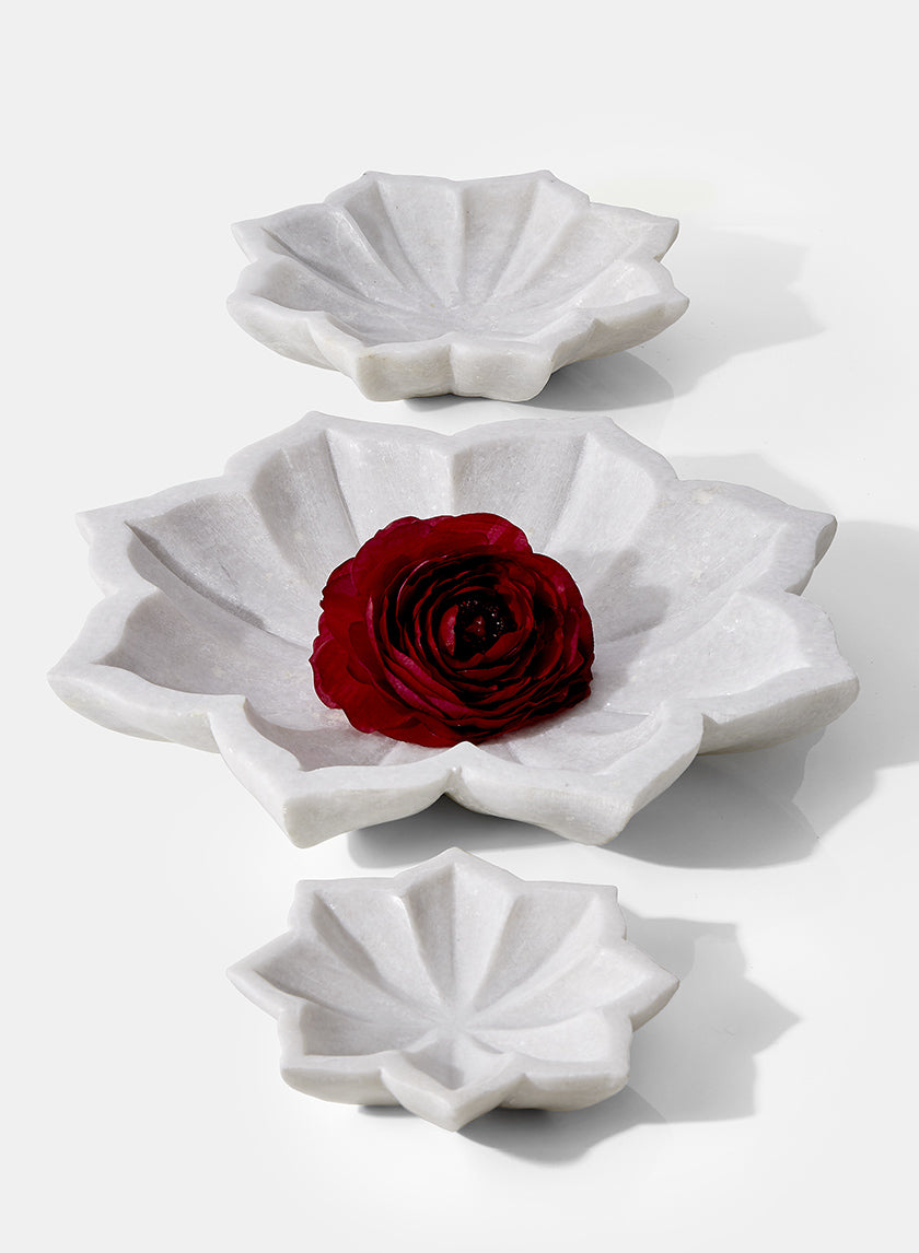 12.25in Wide White Marble Lotus Flower Decor Jamali-garden