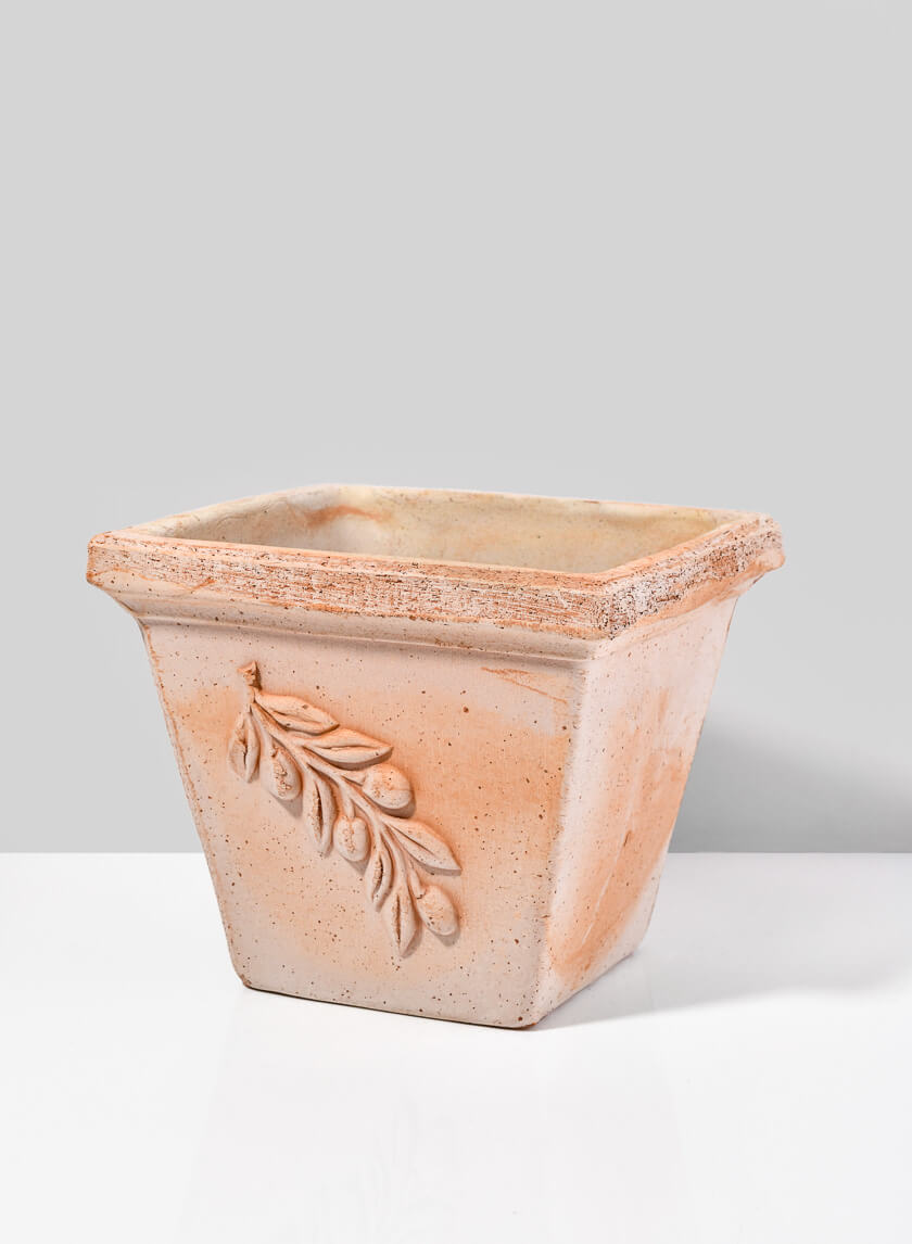 7.75in Tall Square Quadra Olive Pot Decor Jamali-garden