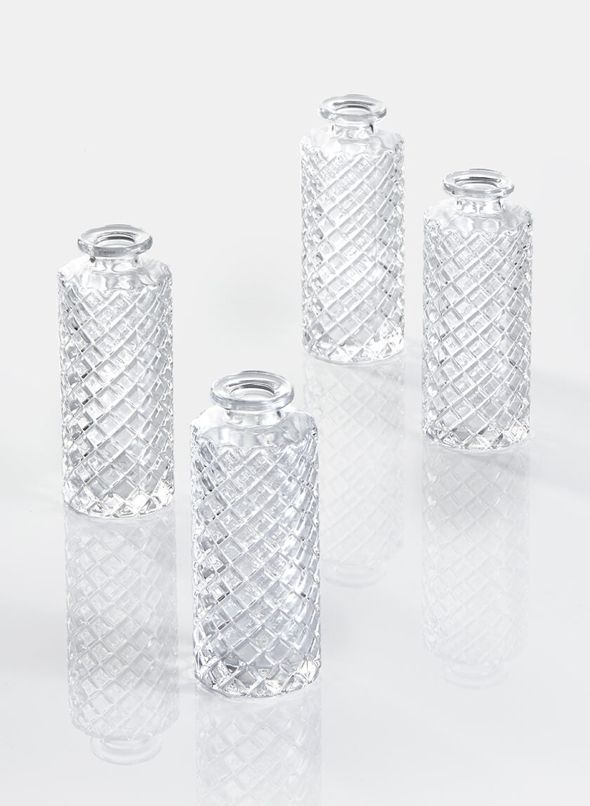 5.25in Tall Diamond Cut Clear Glass Bottle Bud Vase Decor Jamali-garden
