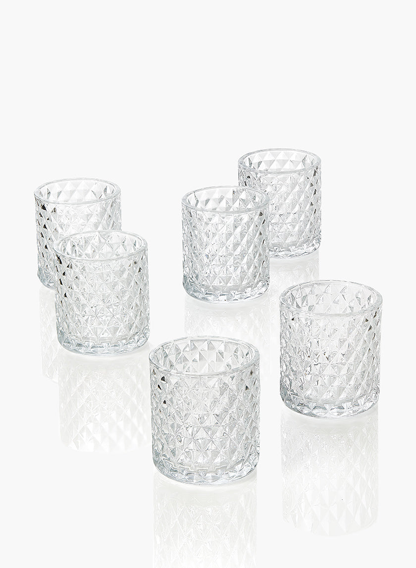 3.5in Tall Diamond Glass Votive Holder Decor Jamali-garden