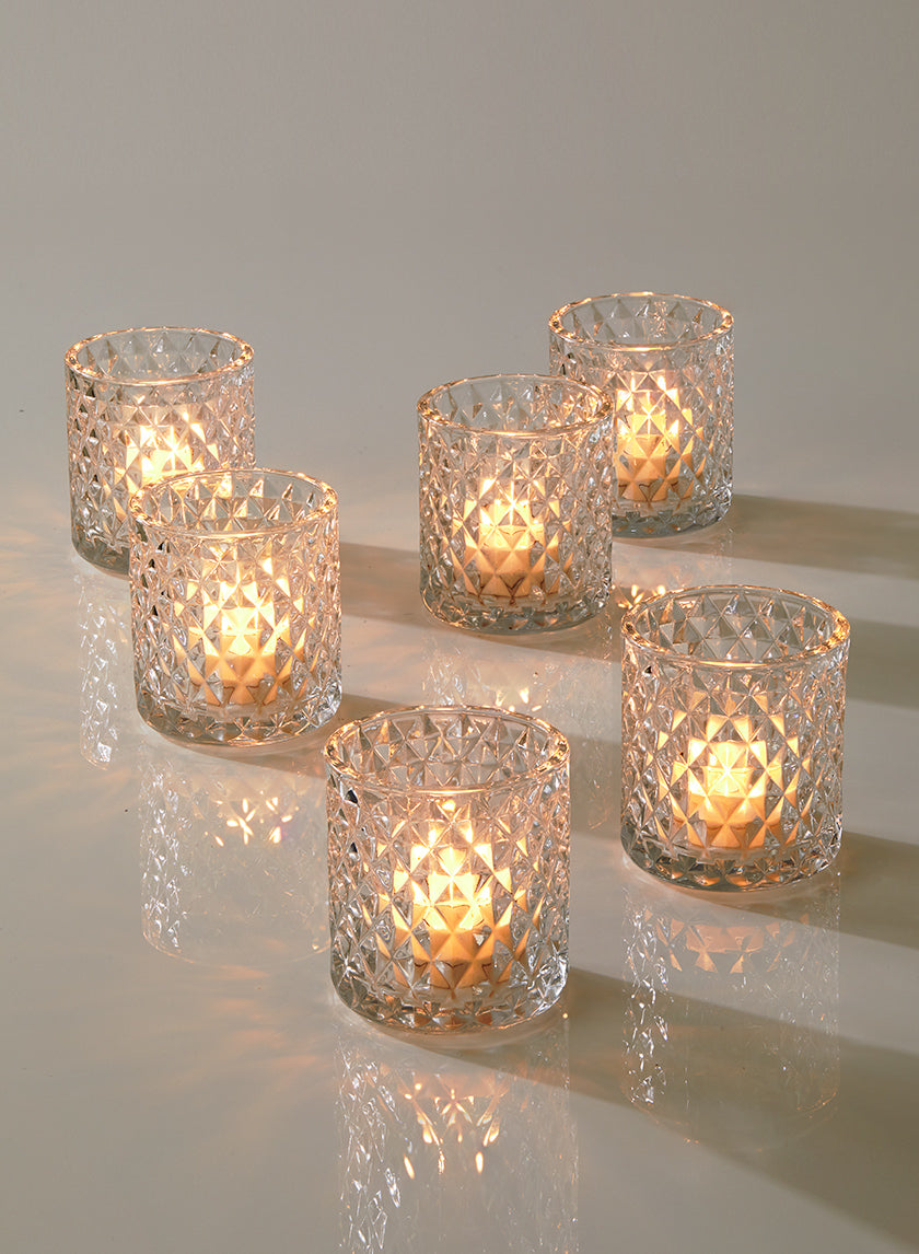 3.5in Tall Diamond Glass Votive Holder Decor Jamali-garden