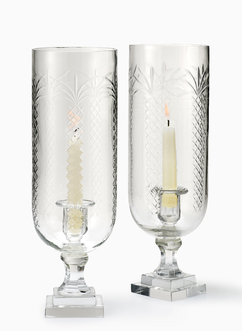 15.25in Tall Palm Leaf Etched Glass Hurricane Decor Jamali-garden