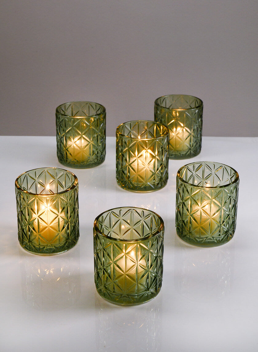 3.25in Tall Mexican Green Glass Tea Light Holder Decor Jamali-garden