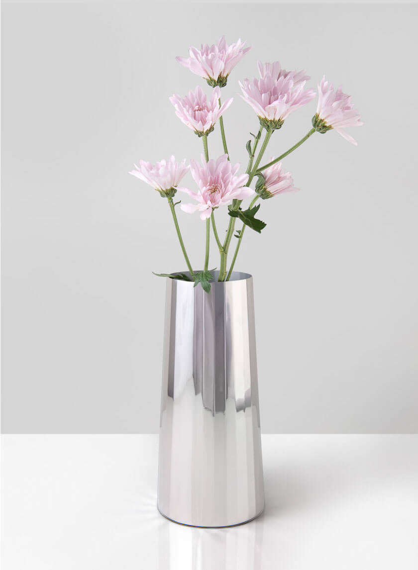 9in Tall Le Mans Silver Faceted Vase Decor Jamali-garden