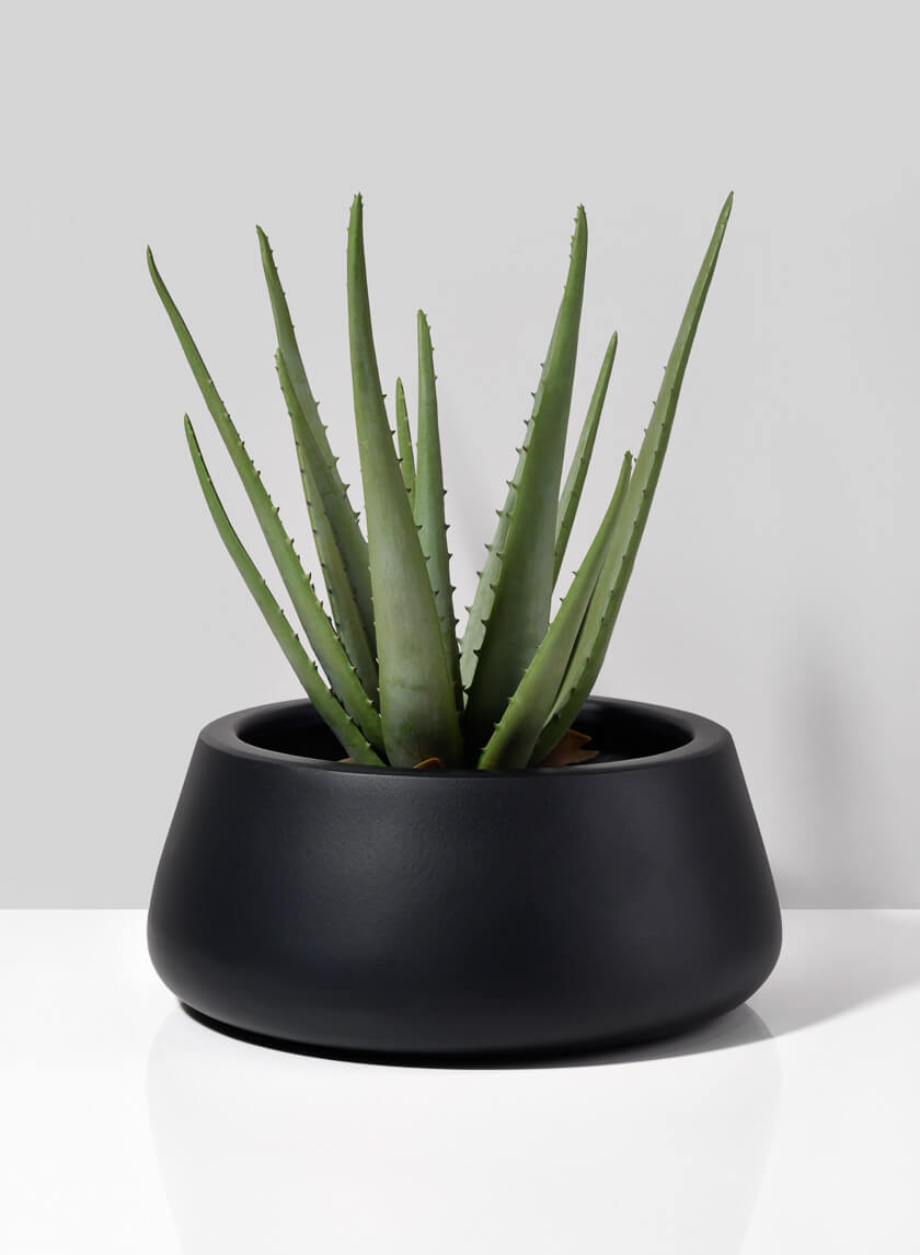 16in Wide Pyxis Black Fiber Stone Bowl Decor Jamali-garden