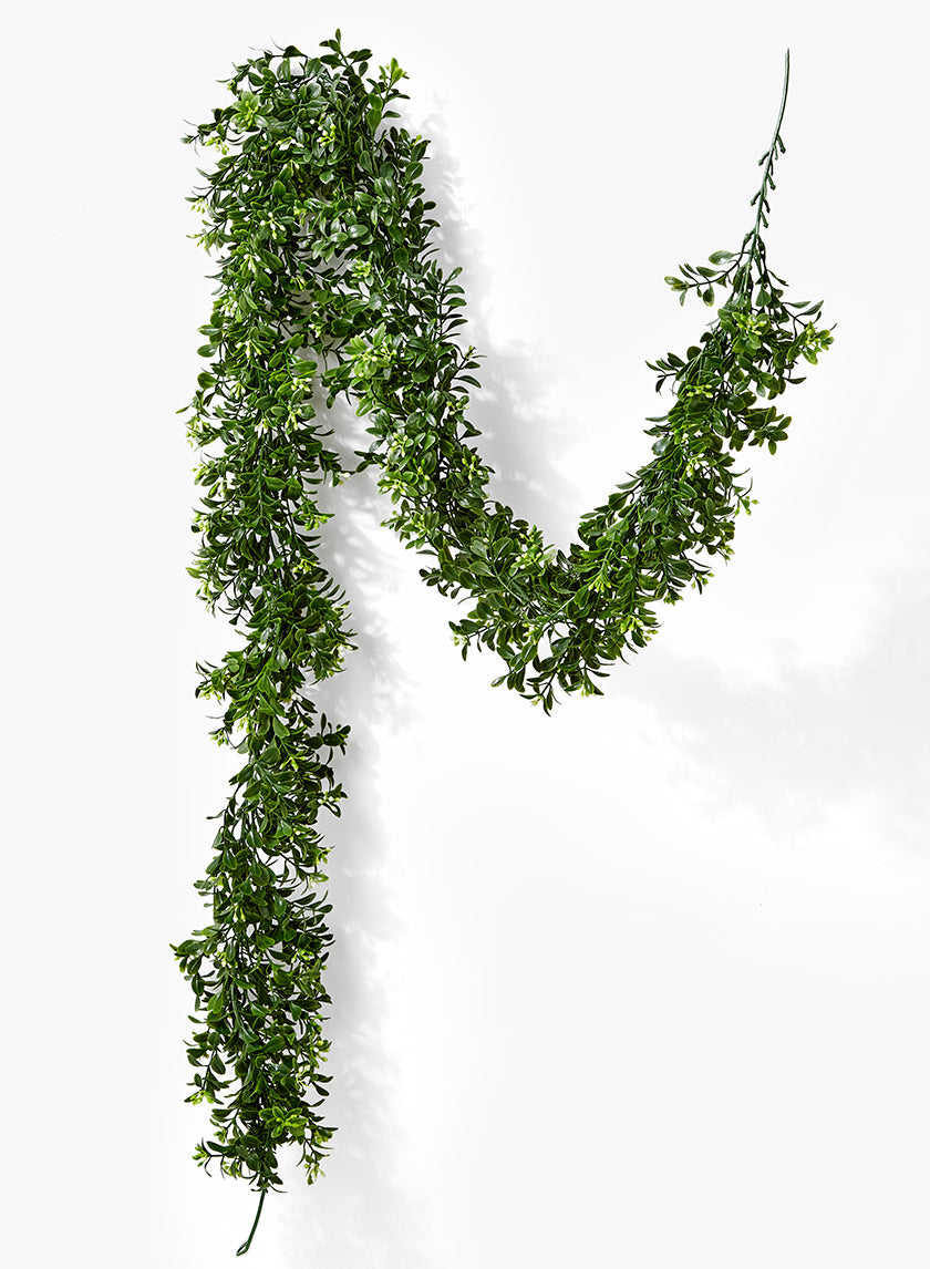 5.5ft Long Flowering Faux Boxwood Garland Decor Jamali-garden