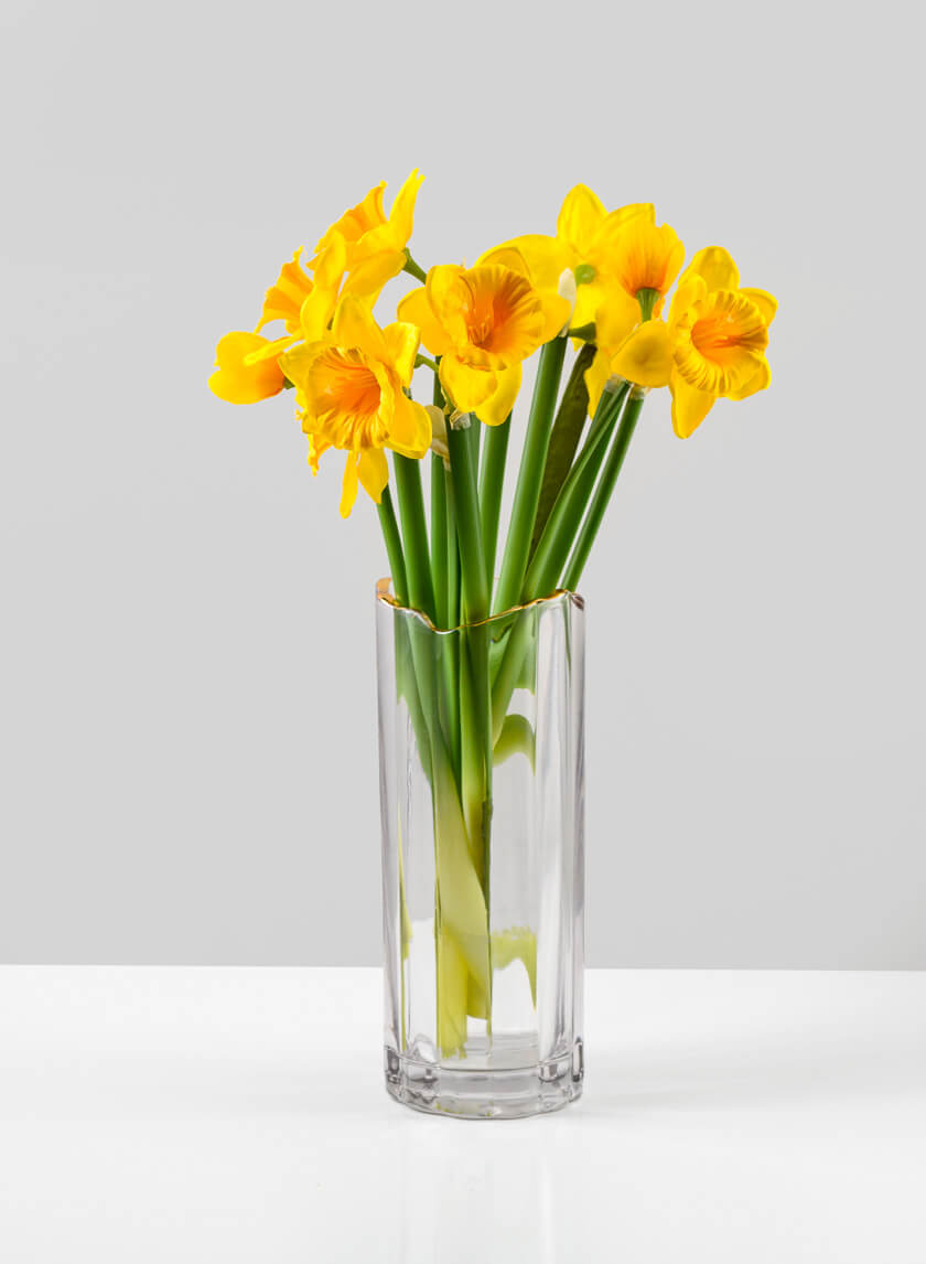 9.5in Tall Waves Gold Rim Faceted Glass Vase Decor Jamali-garden