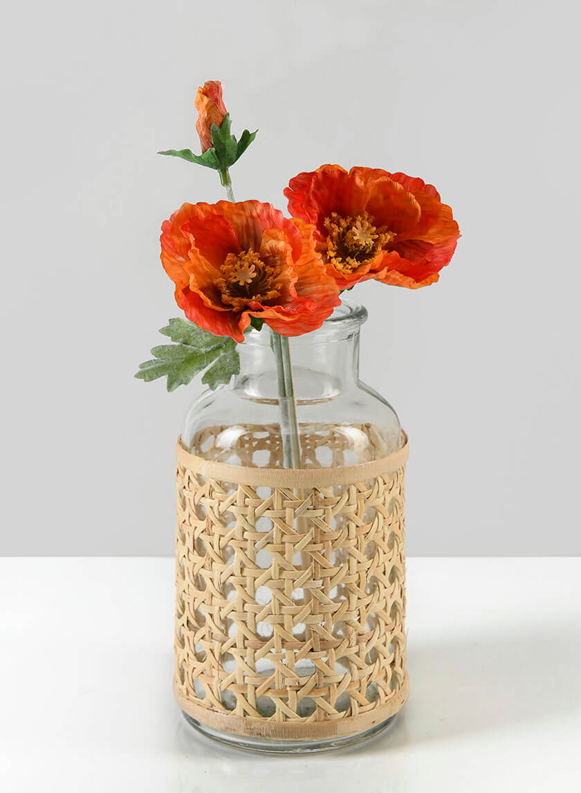 6.25in Tall Siam Rattan Weave Glass Bottle Decor Jamali-garden