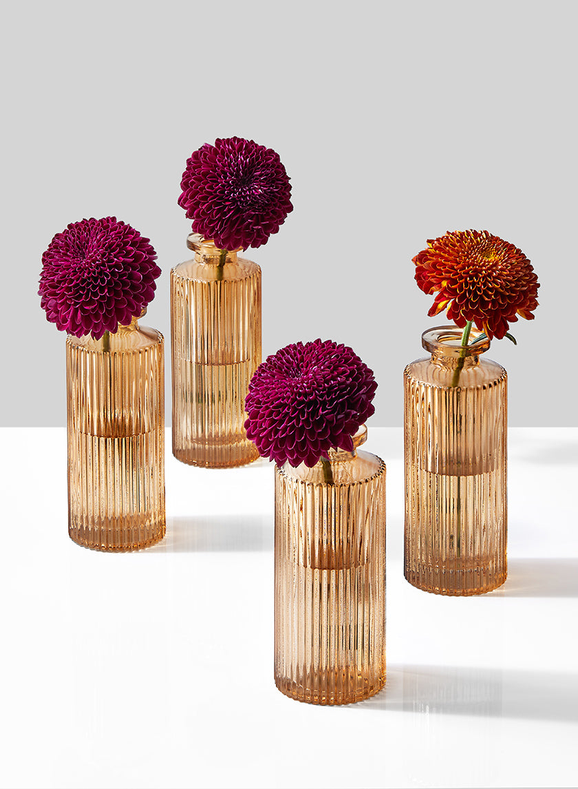 5.25in Tall Amber Pleated Glass Bottle Bud Vase Decor Jamali-garden