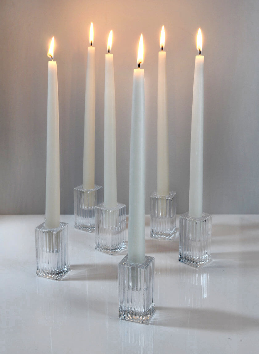 3in Square Fluted Glass Candlestick Decor Jamali-garden