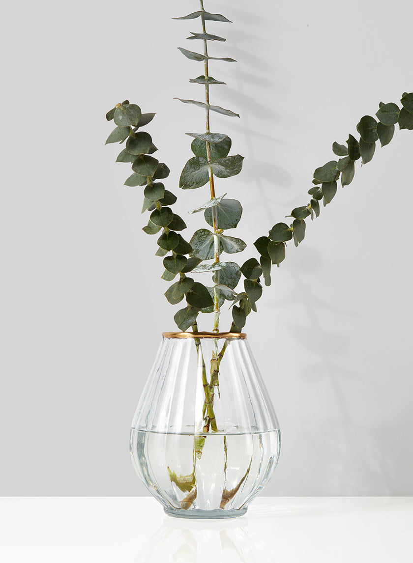 6in Tall Gold Rim Balloon Glass Vase Decor Jamali-garden