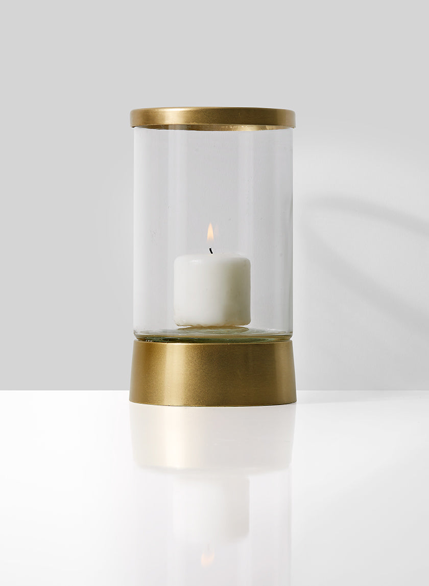 7in Tall Gold &amp; Glass Candle Hurricane Decor Jamali-garden
