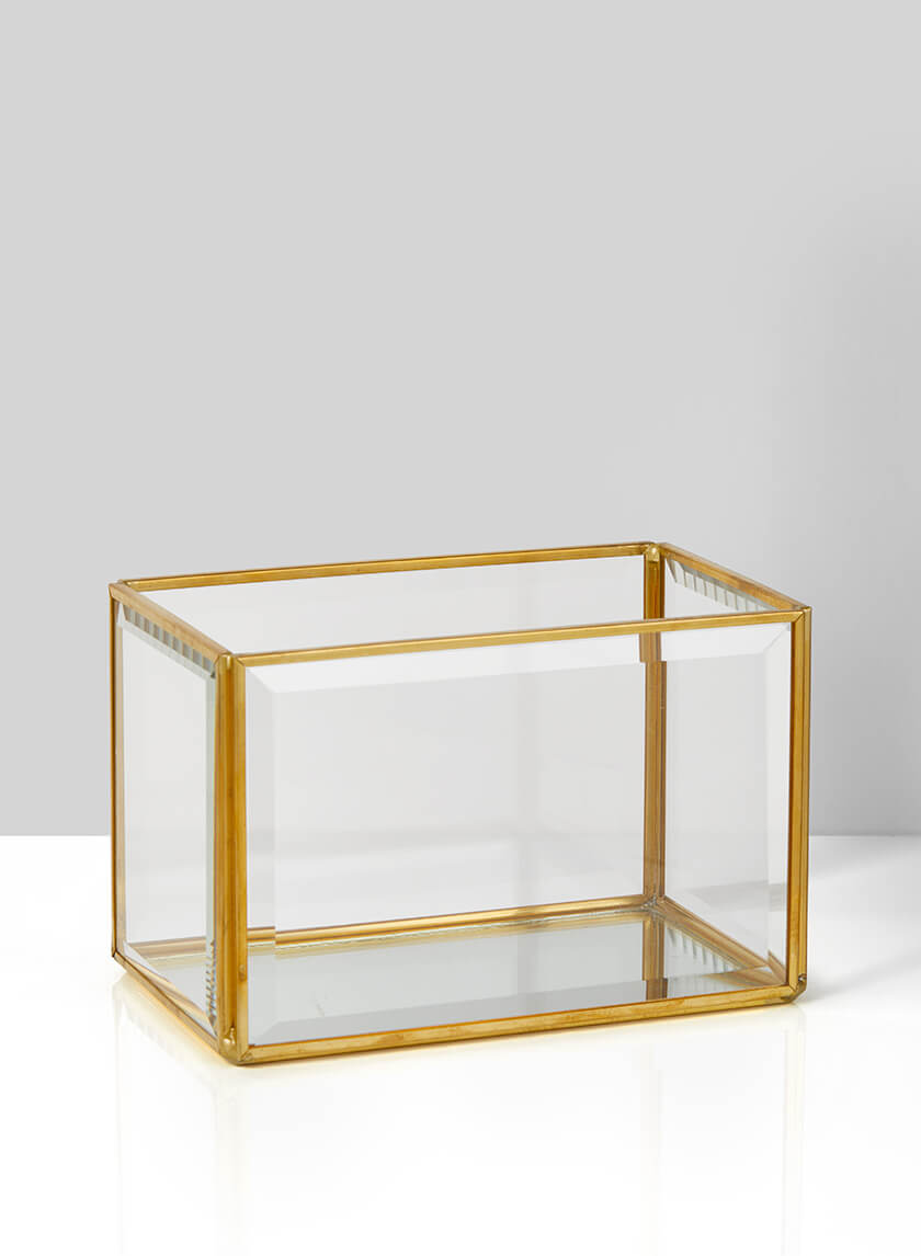 6in Long Beveled Glass Gold Box With Mirror Bottom Decor Jamali-garden