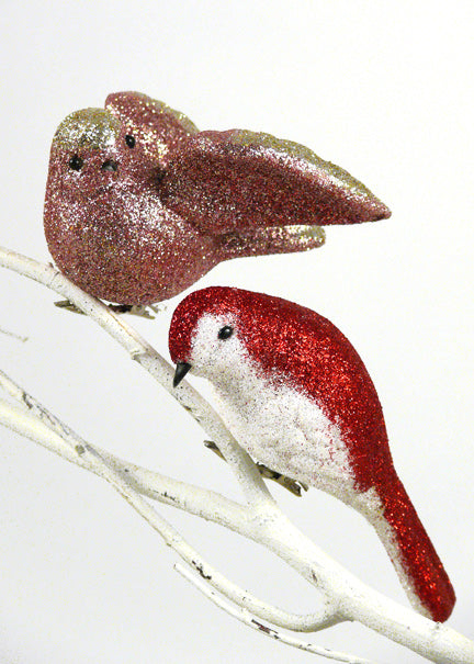 5in Long Pink &amp; Red Glitter Bird Ornaments Decor Jamali-garden