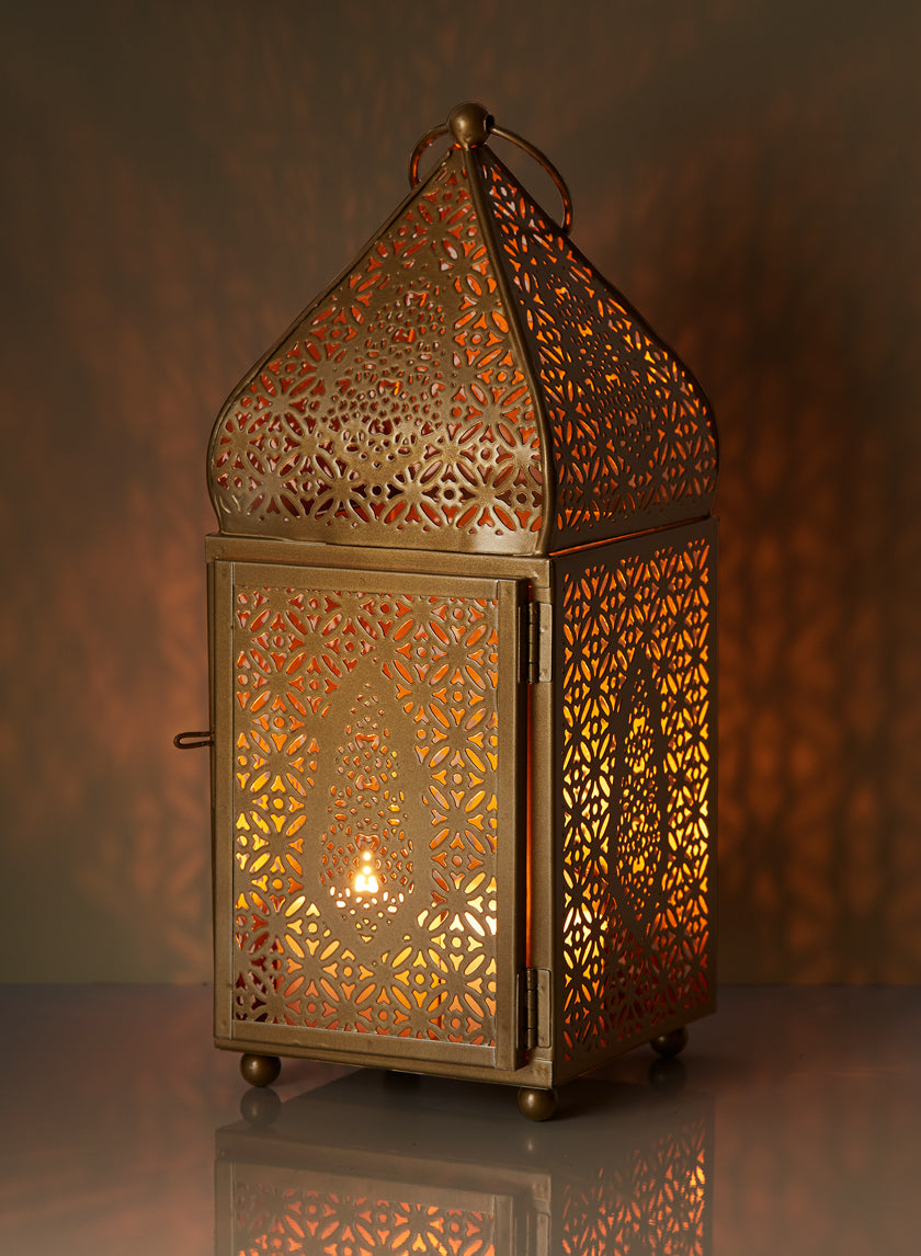 12in Tall Gold Alhambra Square Lantern Decor Jamali-garden