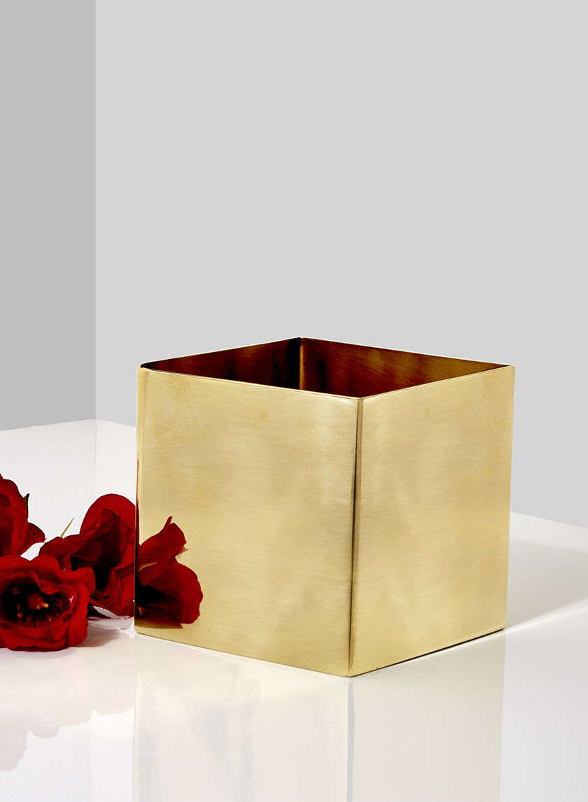 5in Cube Gold Stainless Steel Vase Decor Jamali-garden