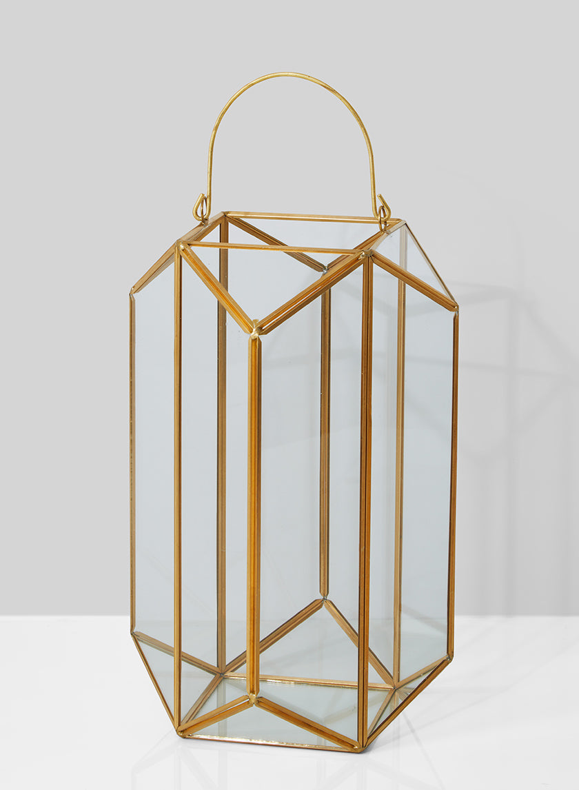 11in Tall Emerald Cut Glass Lantern Decor Jamali-garden