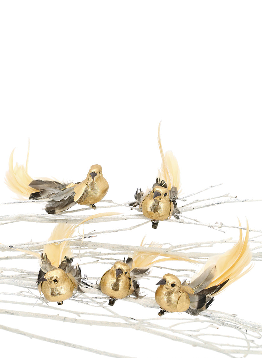6in Long Gold Foil &amp; Feather Bird With Clip Decor Jamali-garden