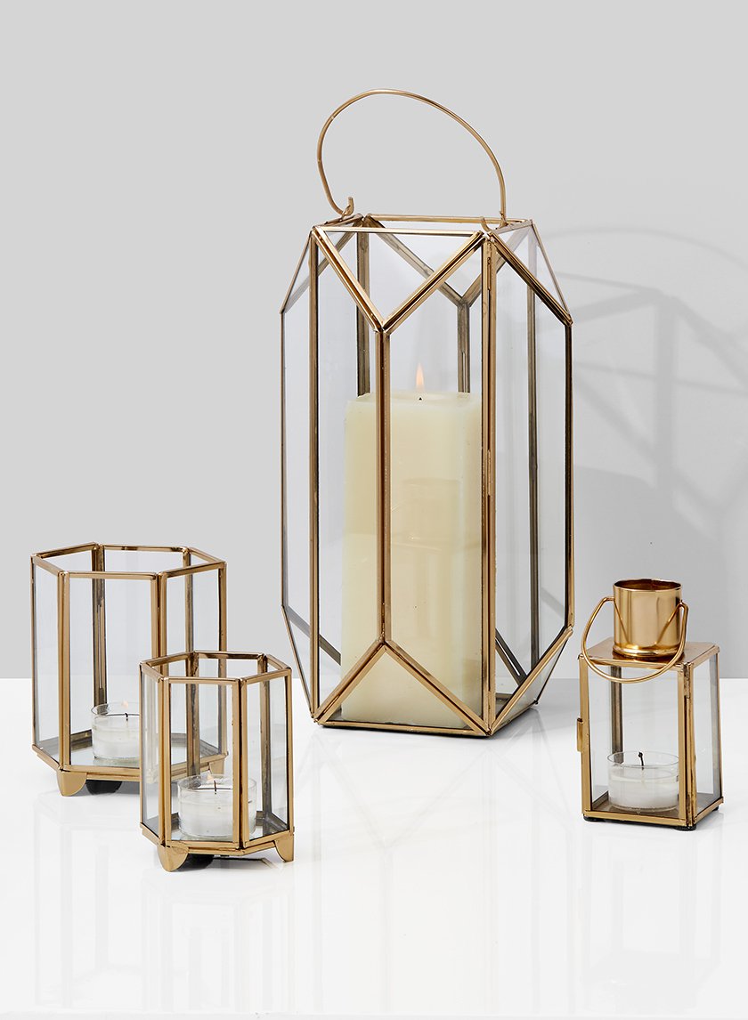 5.25in Square Gold Lantern Decor Jamali-garden