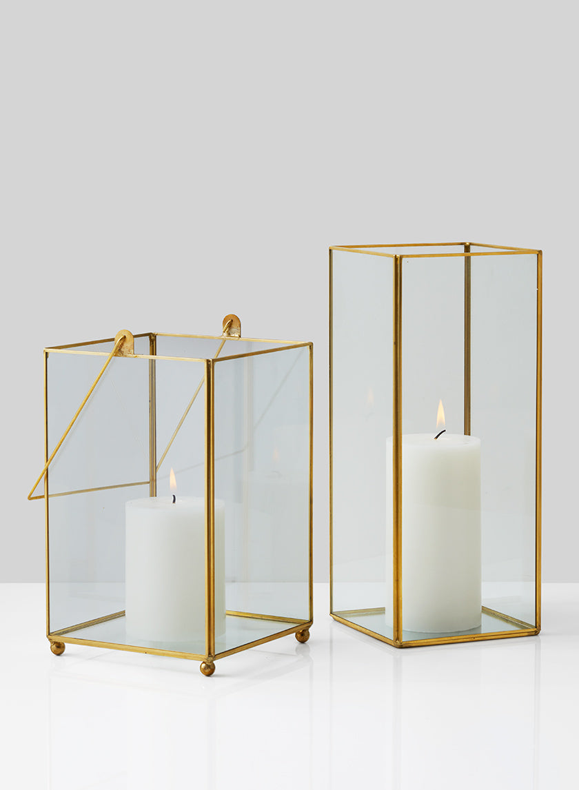 9in Tall Gold Square Hurricane Lantern Decor Jamali-garden
