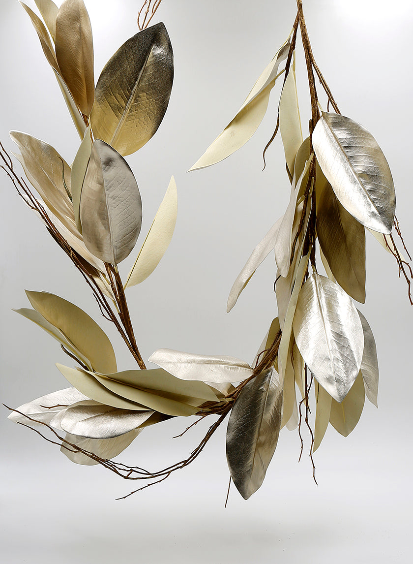 47in Long Gold Magnolia Leaf Garland Decor Jamali-garden