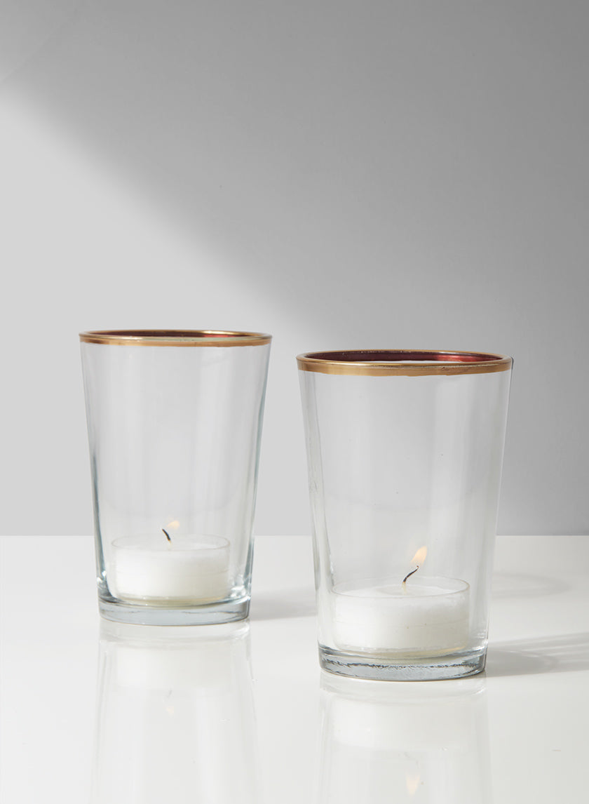 3.5in Tall Tapered Glass Votive Holder With Gold Rim Decor Jamali-garden