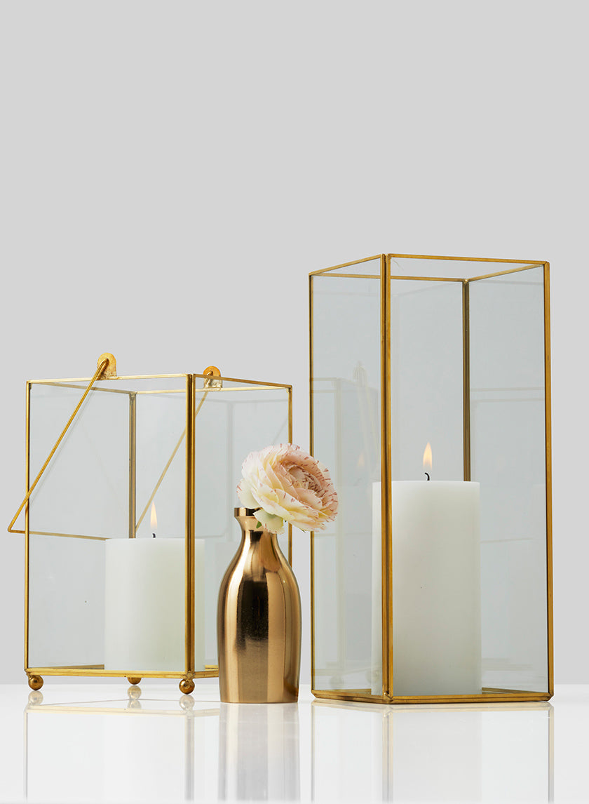 12in Tall Gold Candle Holder With Mirror Bottom Decor Jamali-garden
