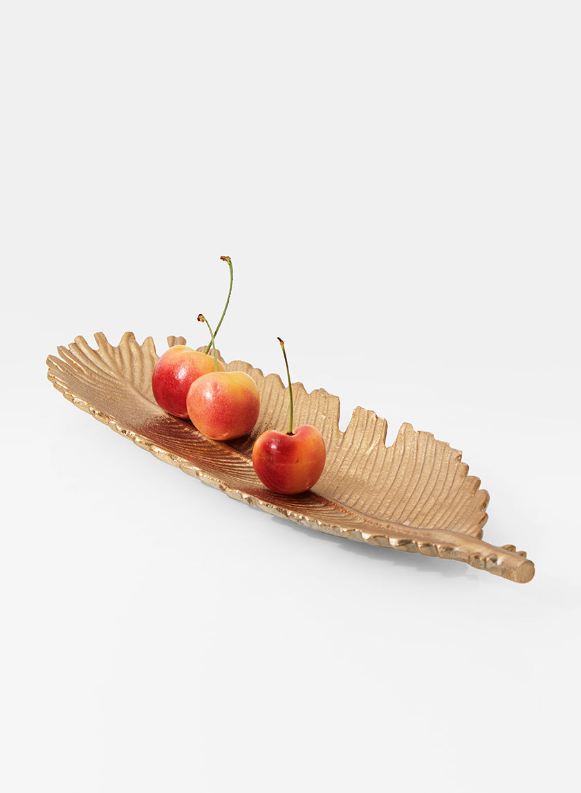 12in Long Gold Leaf-Shaped Aluminum Tray Decor Jamali-garden