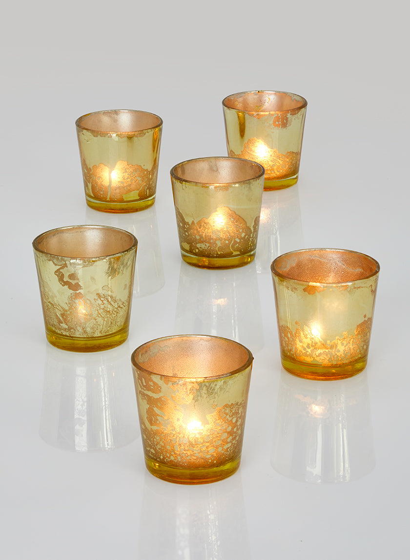 2.5in Tall Antique Light Gold Tapered Votive Holder Decor Jamali-garden