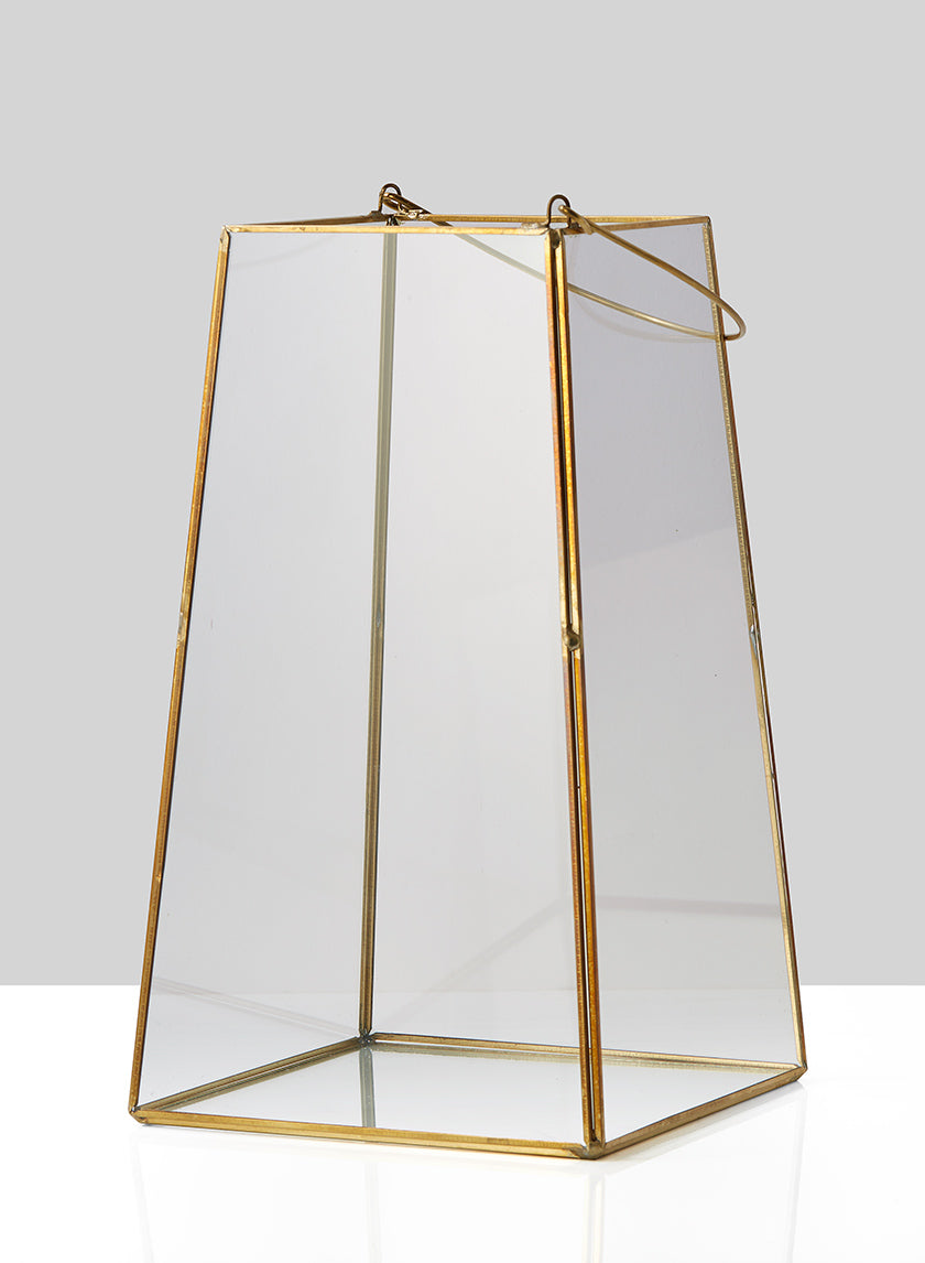 12in Tall Gold Trapezoid Lantern Decor Jamali-garden