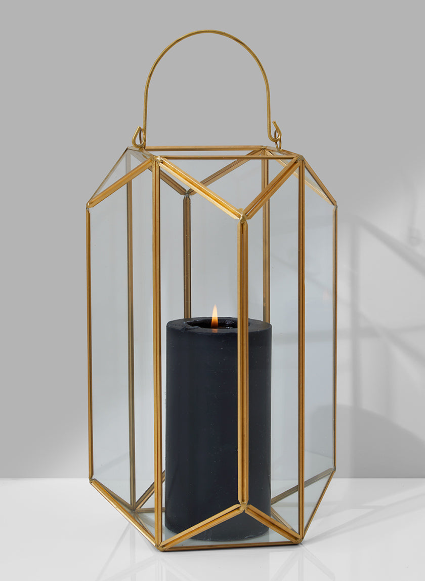 11in Tall Emerald Cut Glass Lantern Decor Jamali-garden